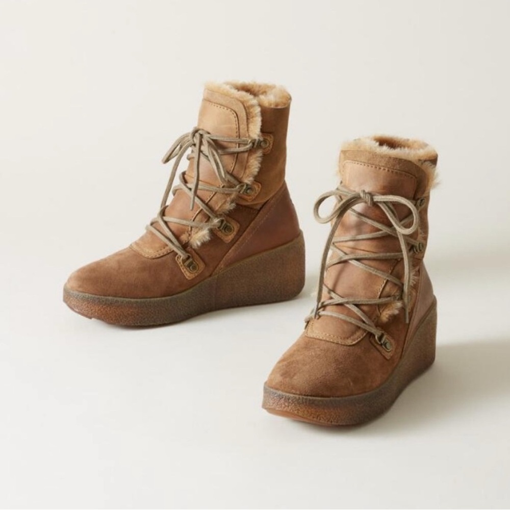 Cougar Dylan Winter Boot Brown Leather Wedge Womens size 8